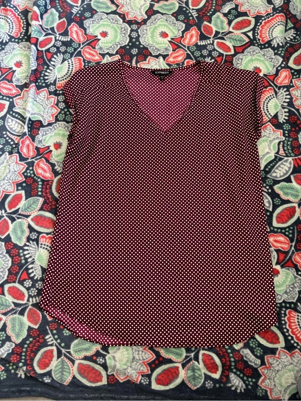 Express Polka Dot Blouse in Burgundy & White Size Large